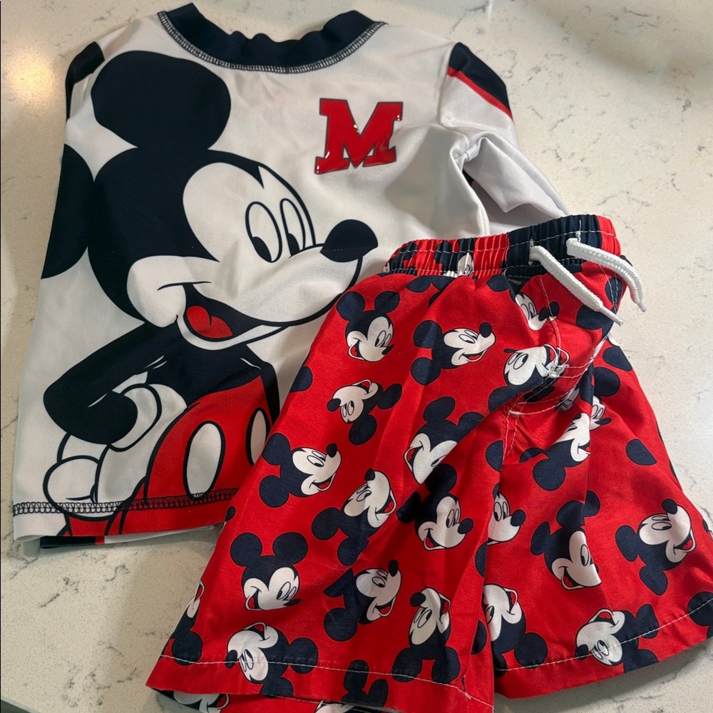 Disney Red, White & Blue Mickey Mouse Long-Sleeve Rash Guard and Swim Trunk Set